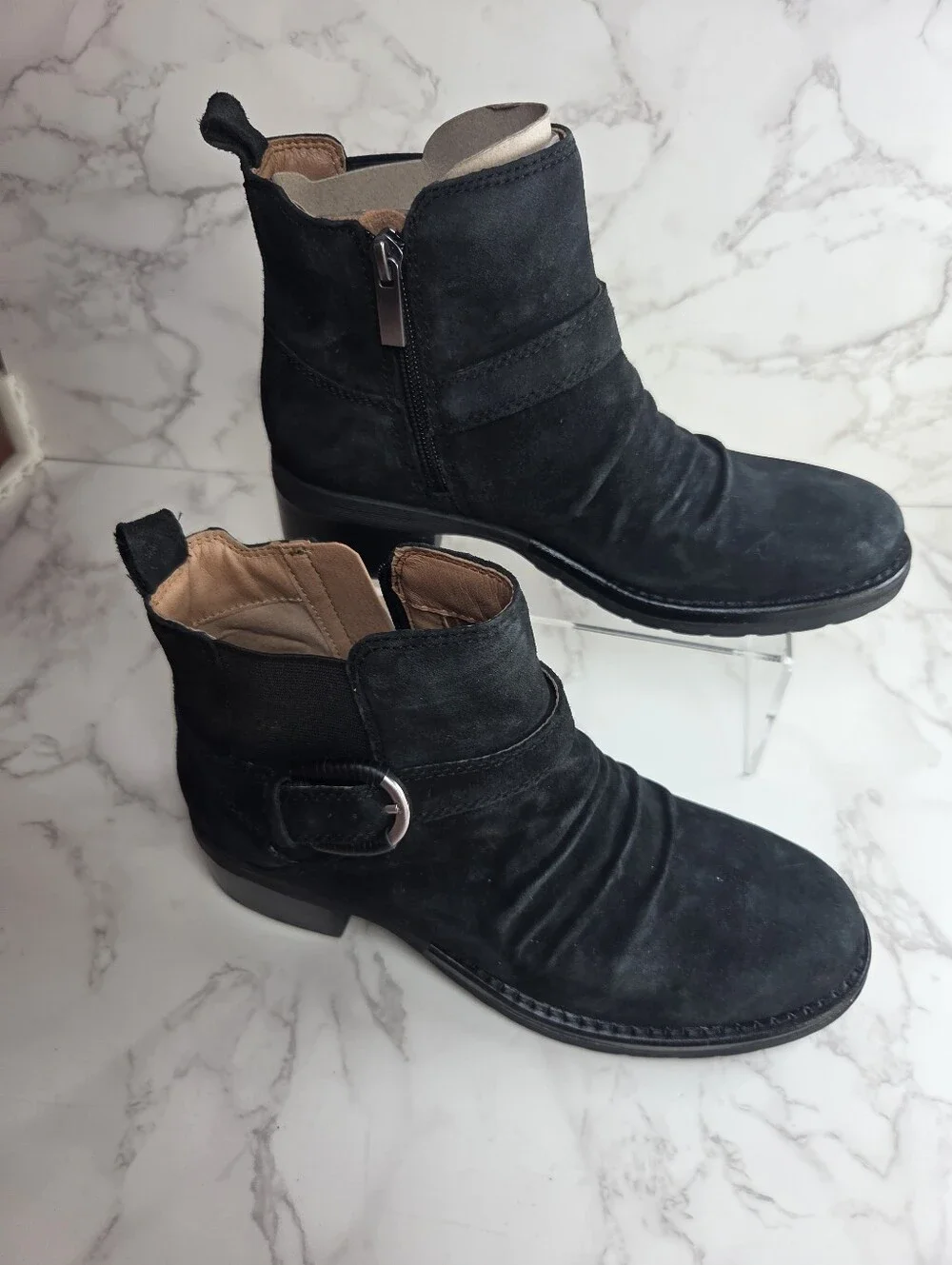 Black Suede Ankle Boots with Side Buckle(B44)
